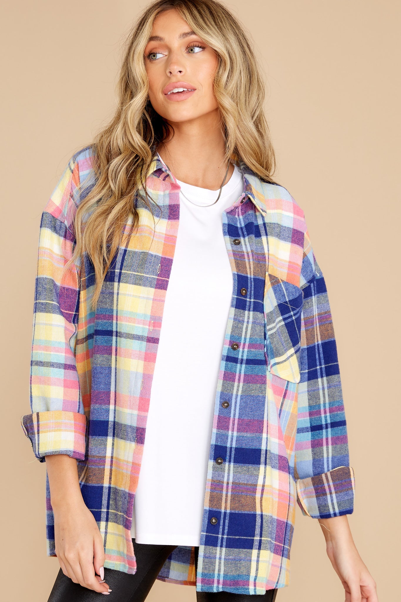 Breakthrough Season Blue Multi Plaid Top