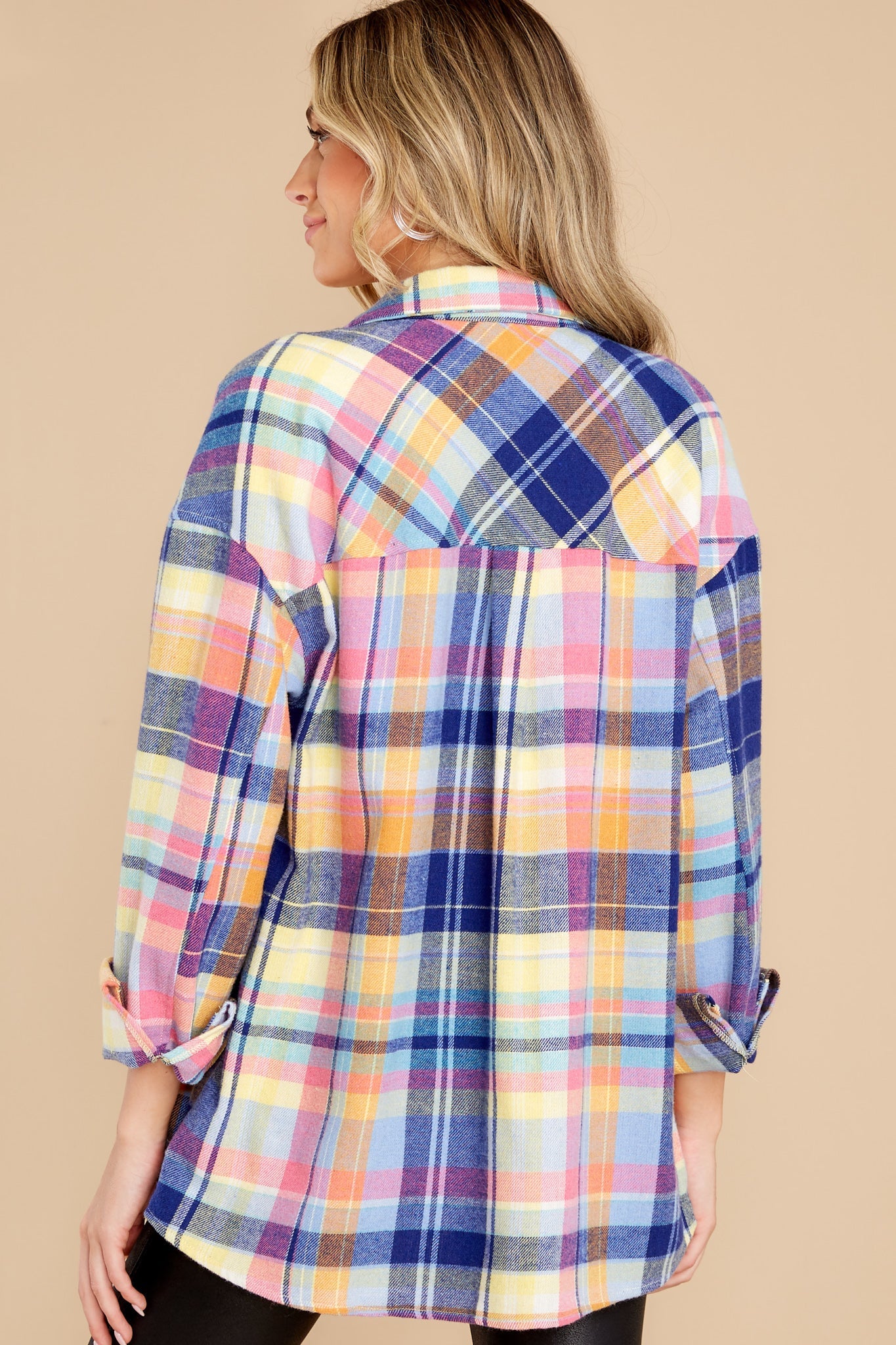 Breakthrough Season Blue Multi Plaid Top