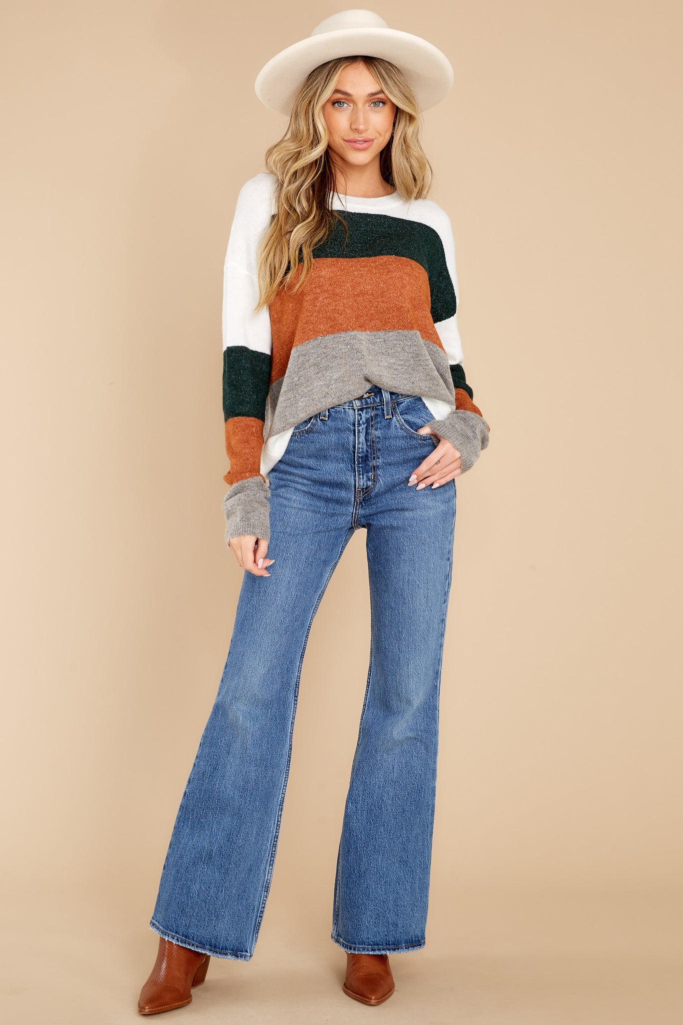 Always Changing White And Rust Multi Sweater