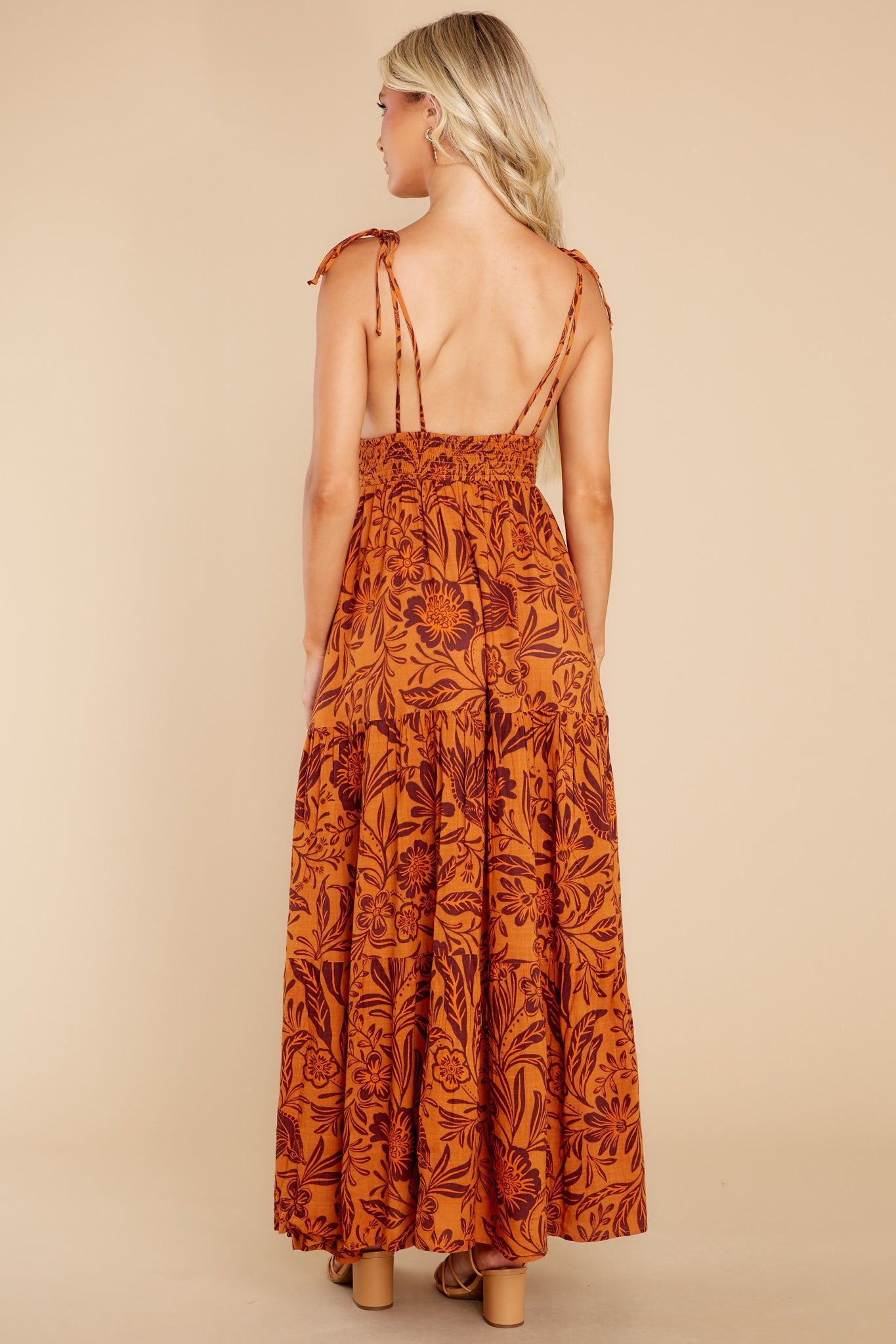 Splendid Living Golden Orange Floral Print Maxi Dress