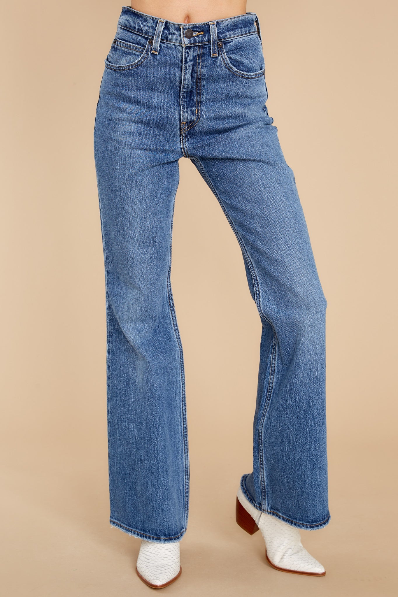 70's High Rise Flare Jeans In Sonoma Step