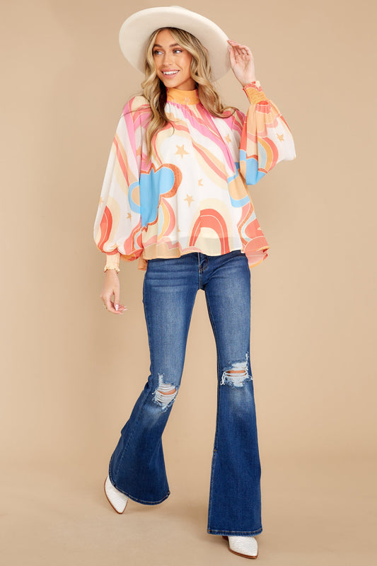 Vivid Imagination Apricot Multi Print Top