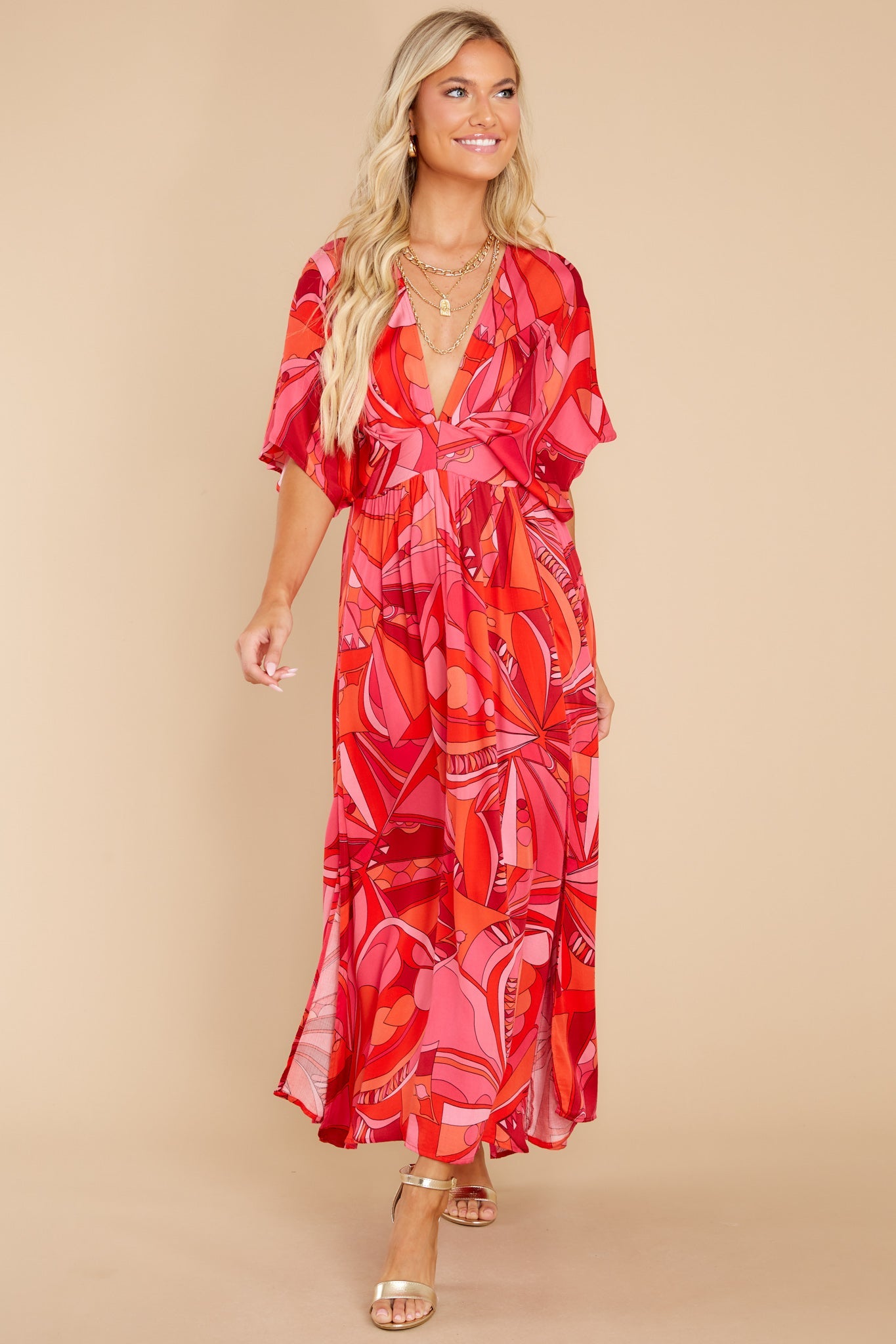 Dazzling Passion Fuchsia Pink Multi Print Maxi Dress