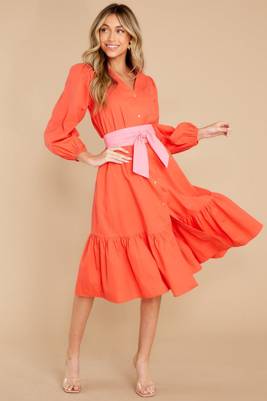 Friend Zone Coral Orange Midi Dress