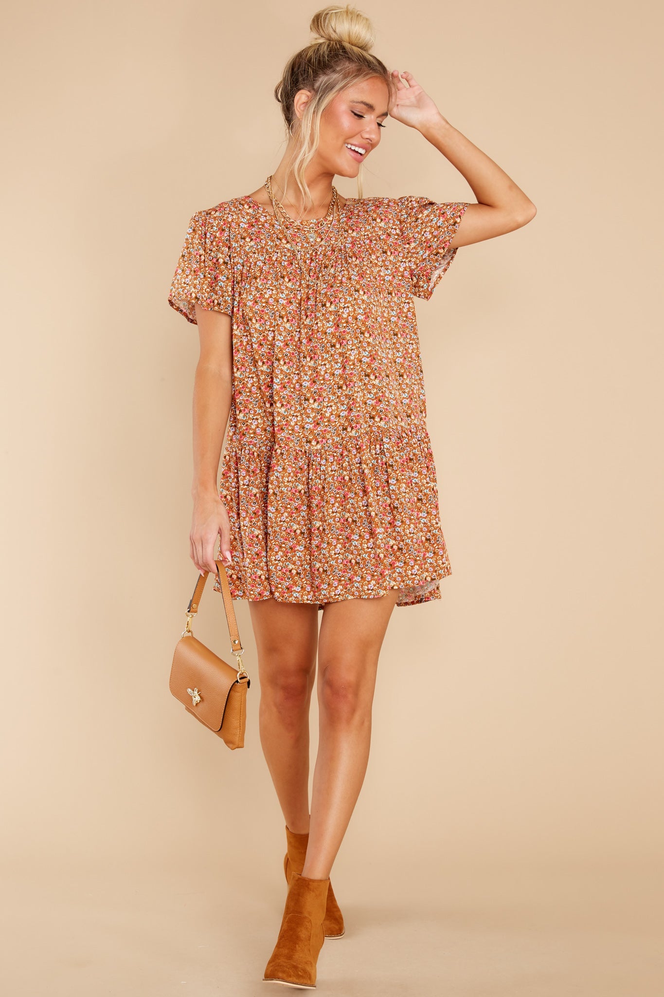 Sunny Days Rust Floral Print Dress