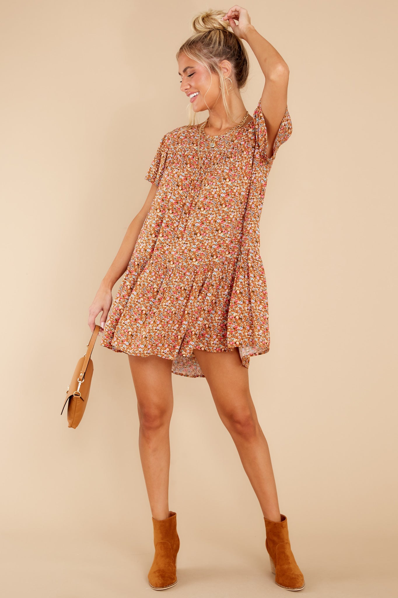 Sunny Days Rust Floral Print Dress