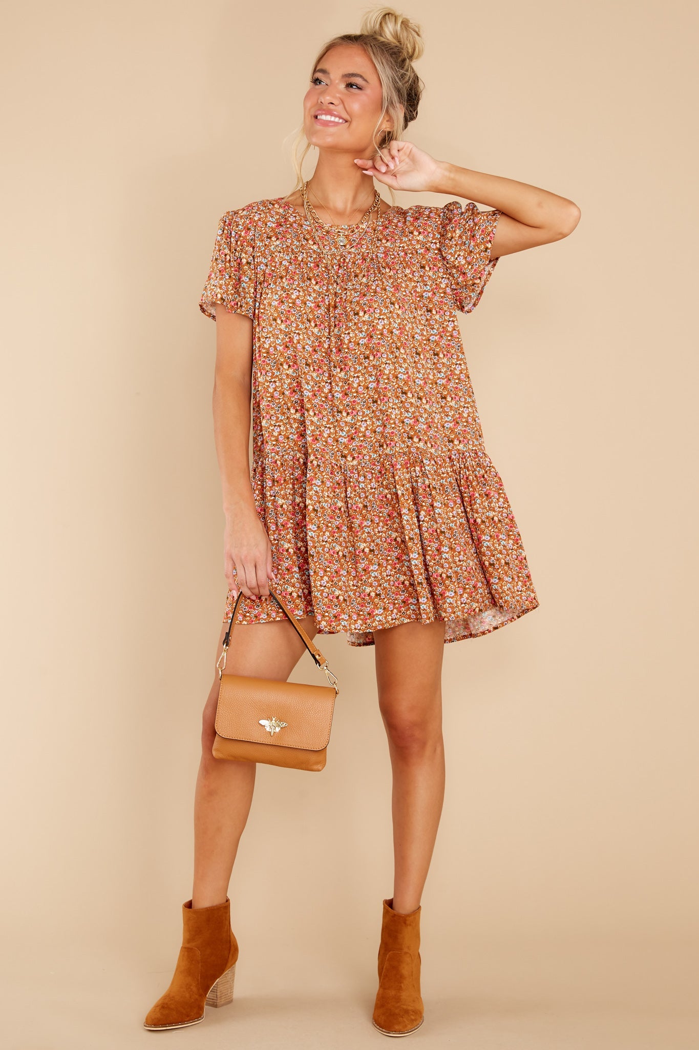 Sunny Days Rust Floral Print Dress