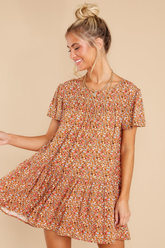 Sunny Days Rust Floral Print Dress