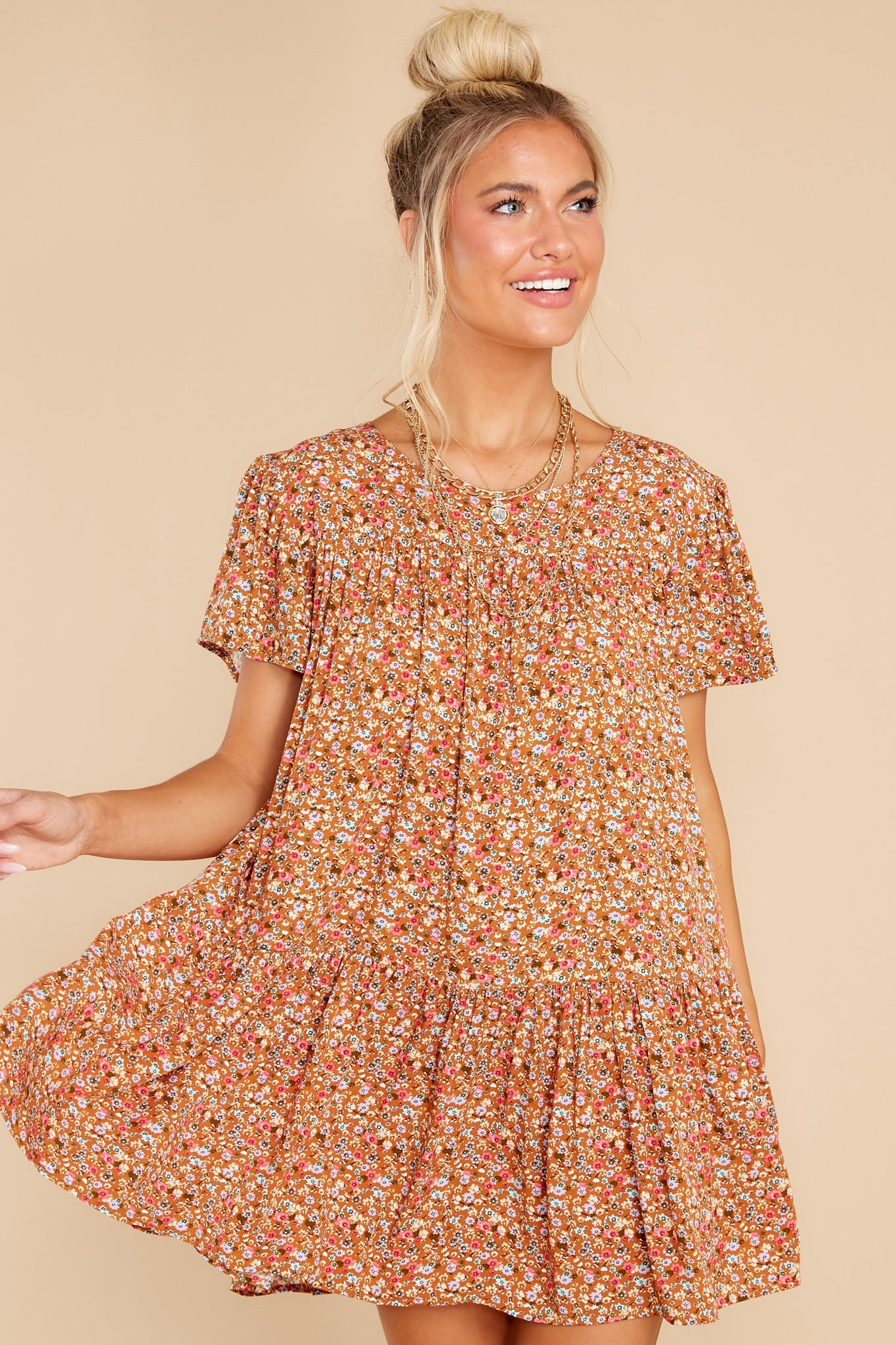 Sunny Days Rust Floral Print Dress