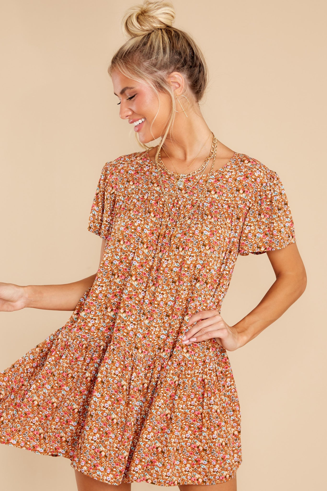 Sunny Days Rust Floral Print Dress