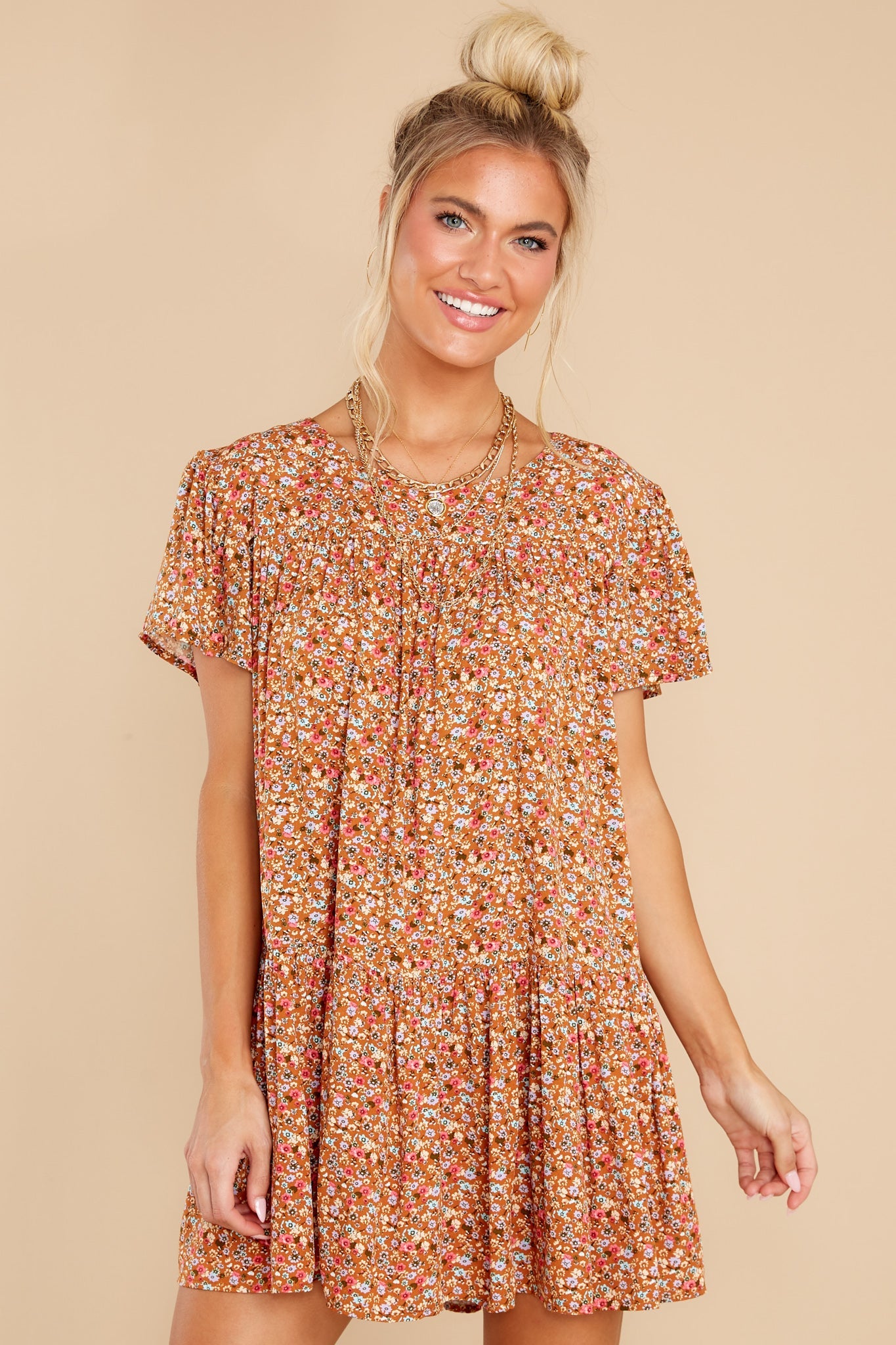 Sunny Days Rust Floral Print Dress