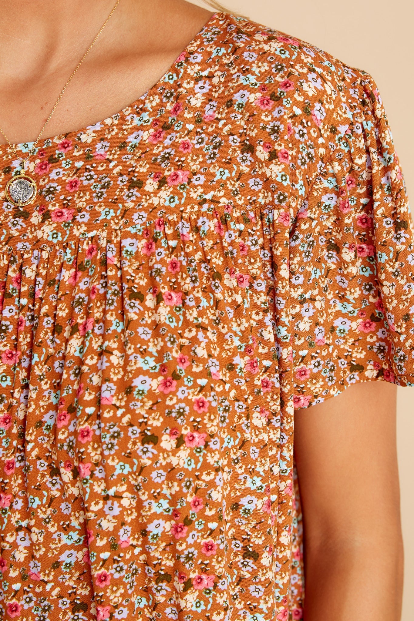 Sunny Days Rust Floral Print Dress