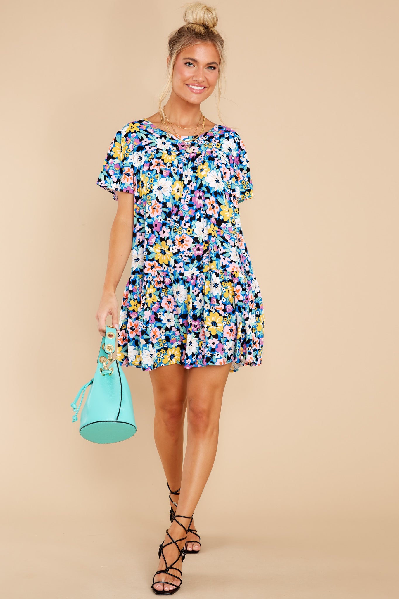 Sunny Days Blue Multi Floral Print Dress