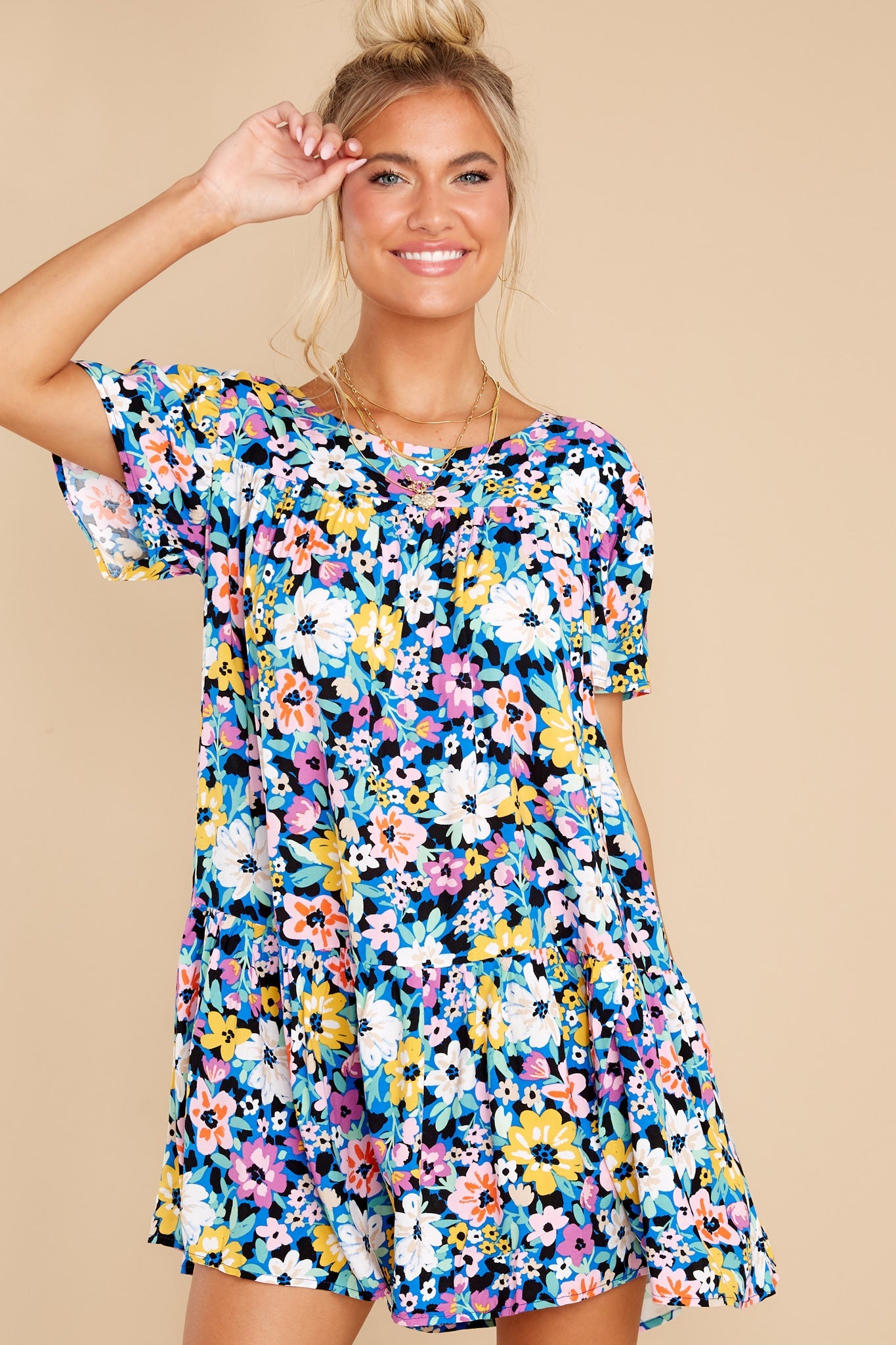 Sunny Days Blue Multi Floral Print Dress