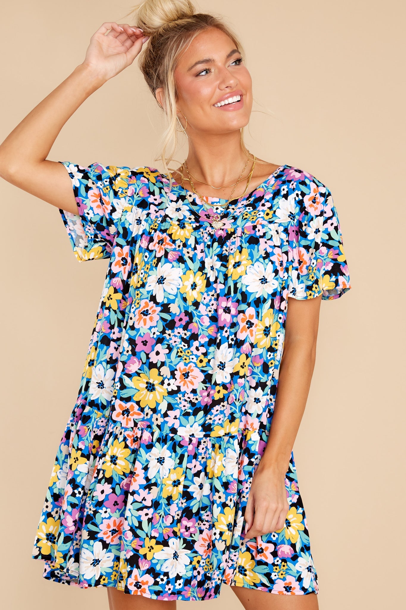 Sunny Days Blue Multi Floral Print Dress