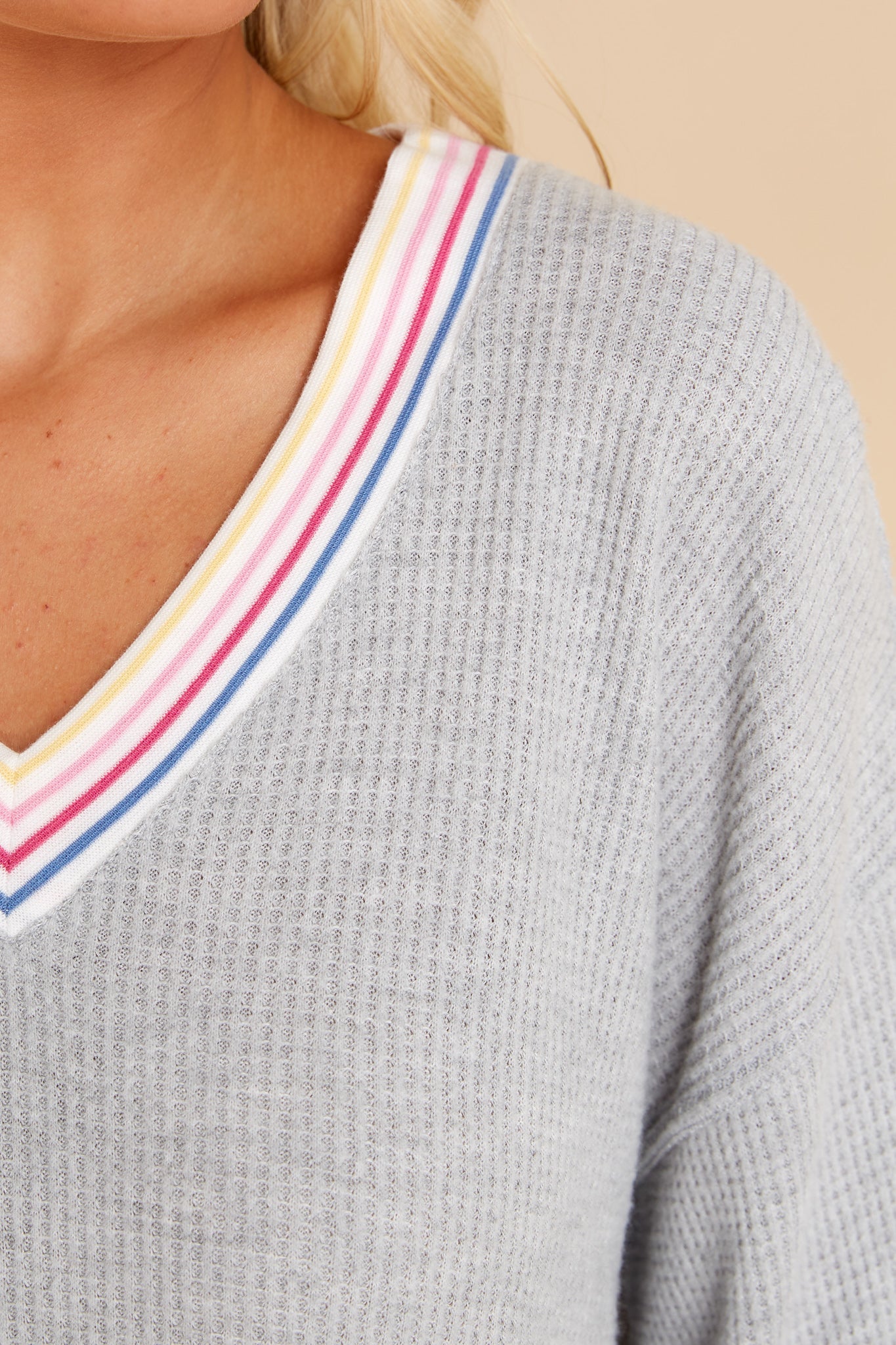 Cute As A Button Heather Grey Long Sleeve Top