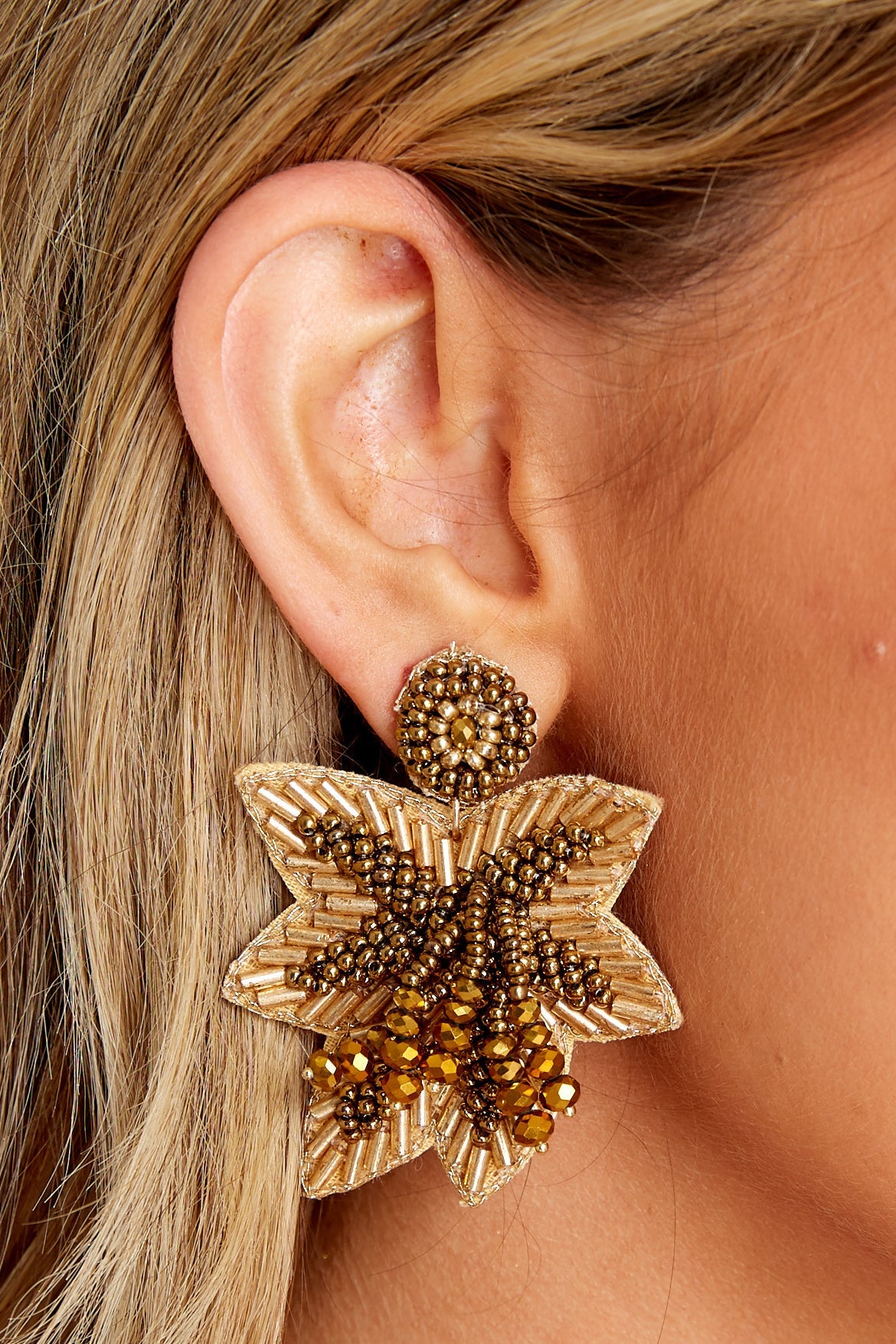 Changing Of Leaves Gold Beaded Earrings