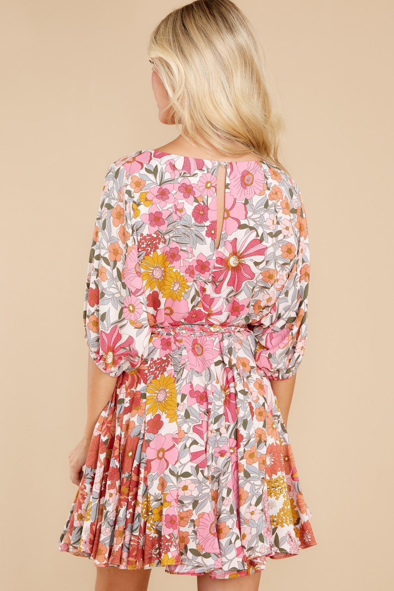 Bold Bloom Pink Multi Floral Print Dress