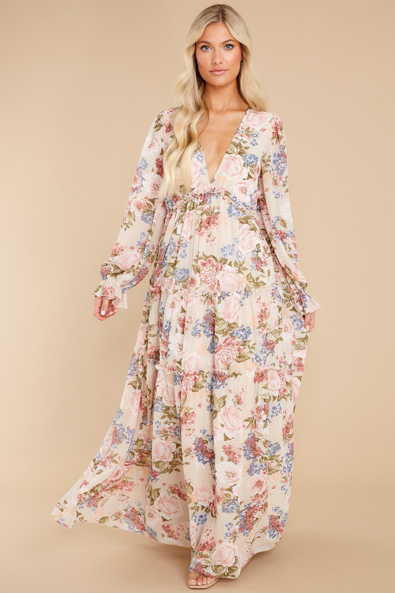 Flourishing Beauty Beige Floral Print Dress