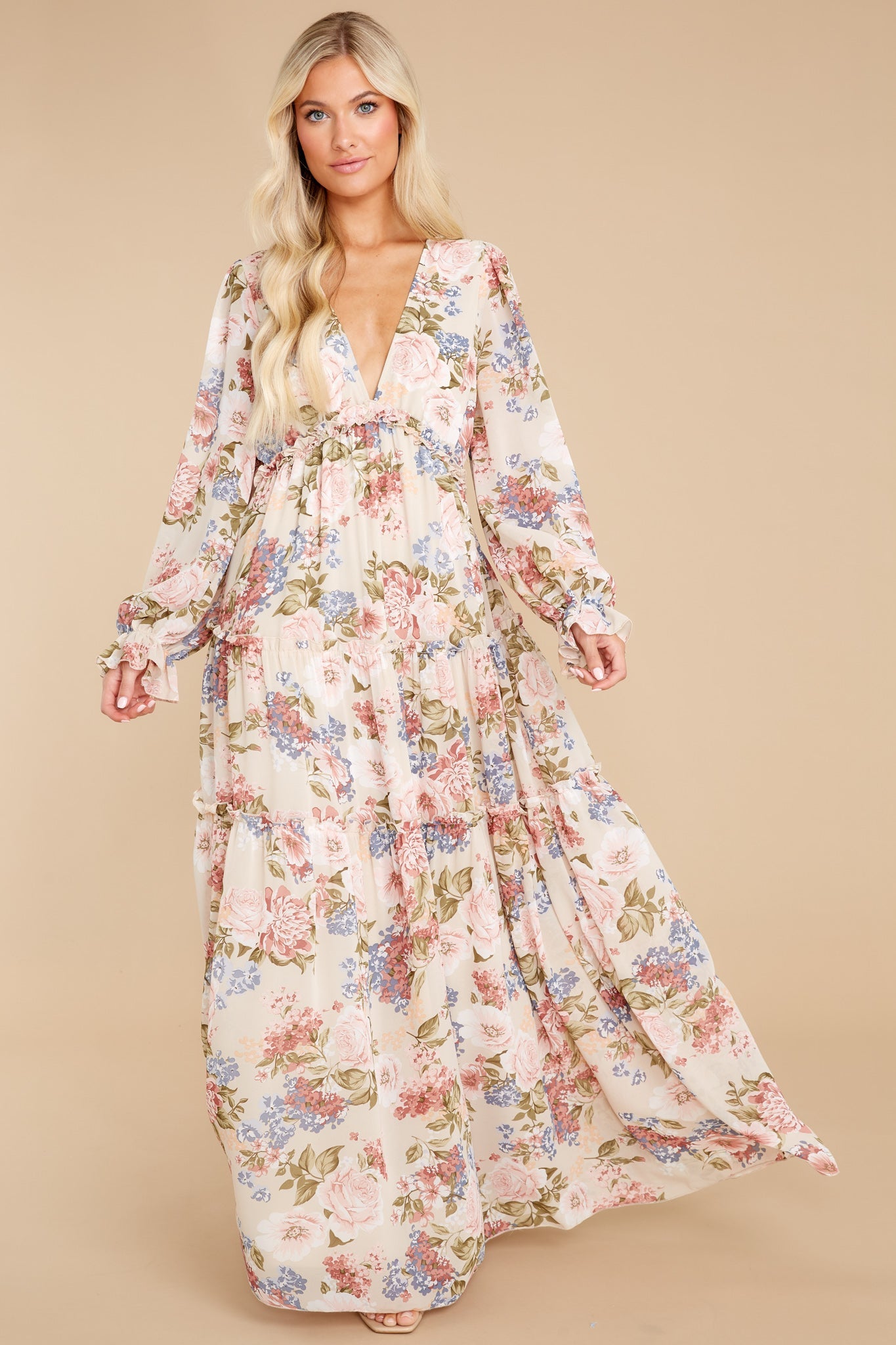 Flourishing Beauty Beige Floral Print Dress