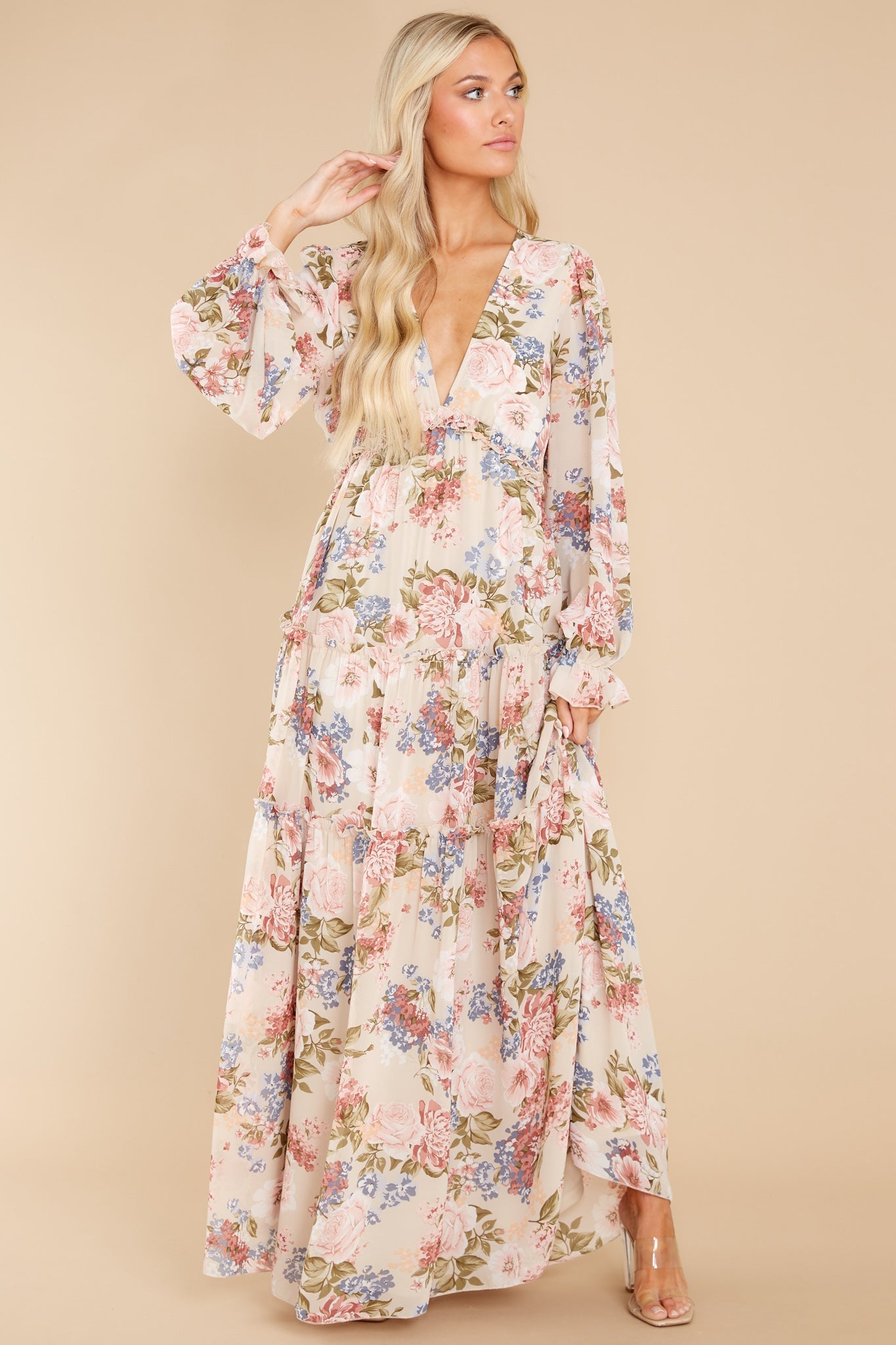 Flourishing Beauty Beige Floral Print Dress