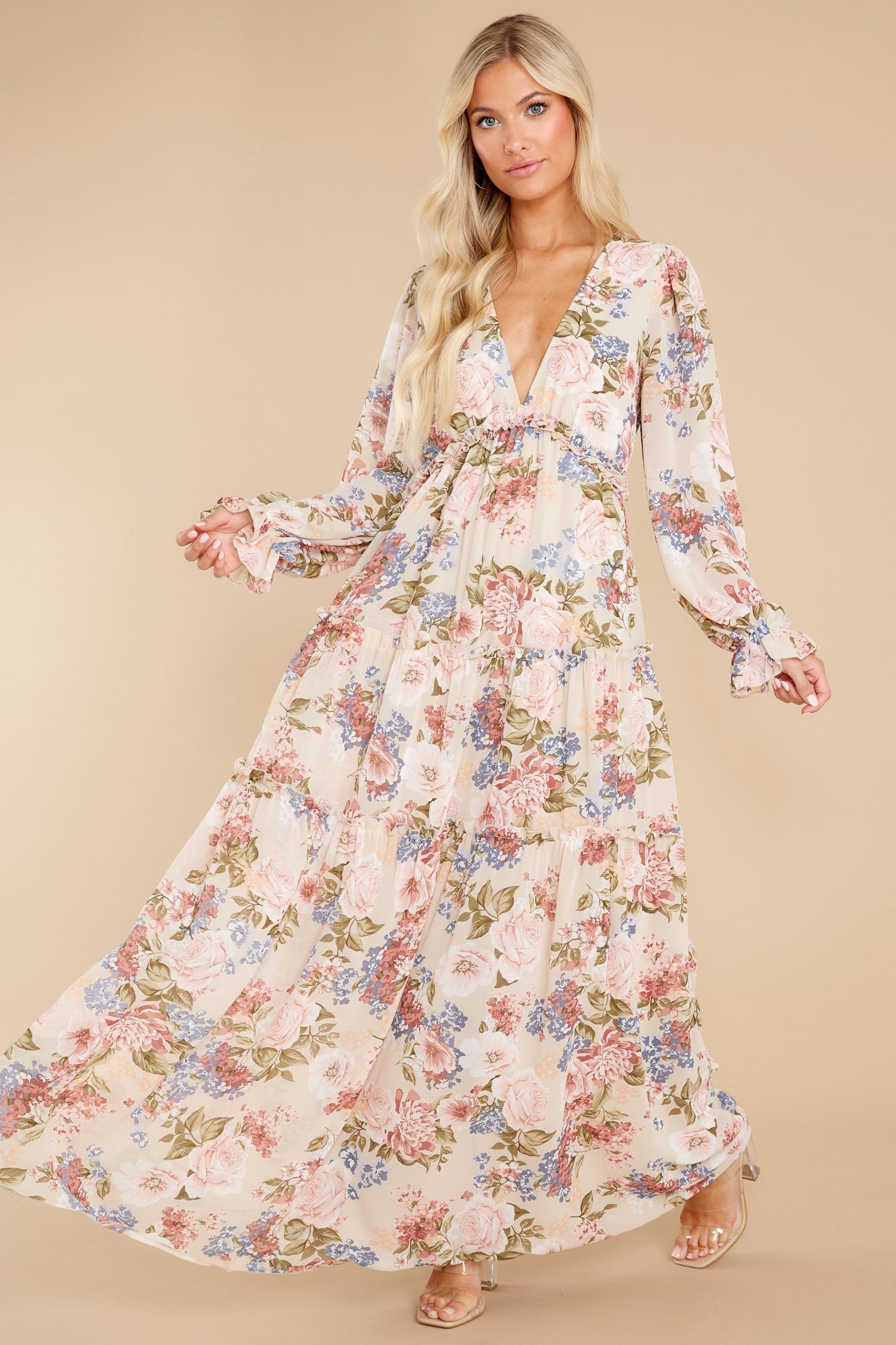 Flourishing Beauty Beige Floral Print Dress
