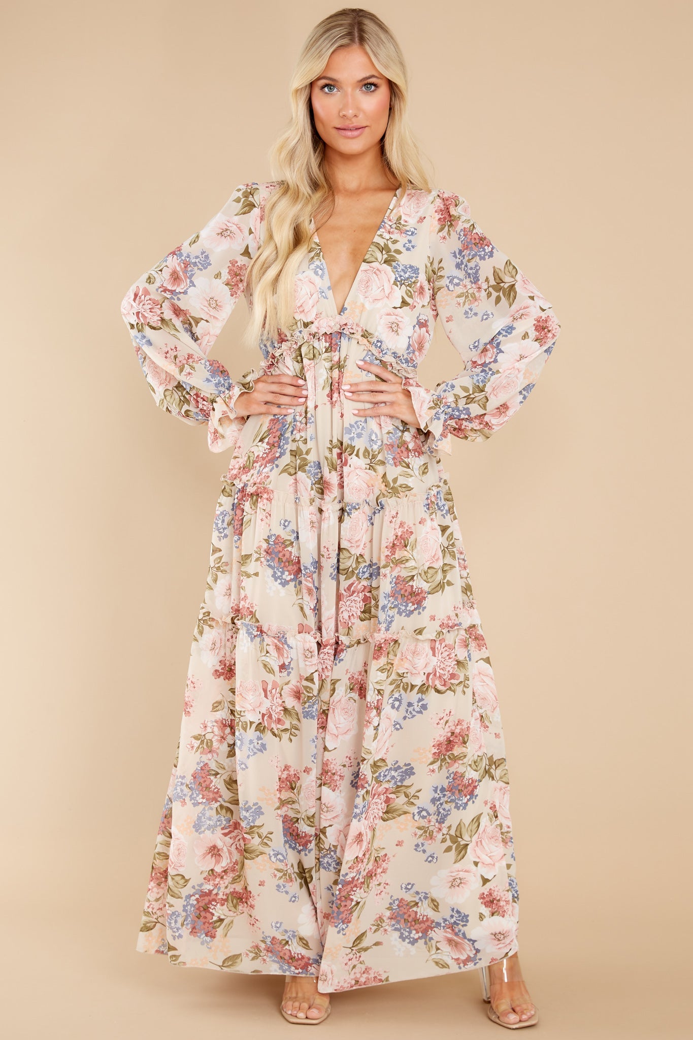 Flourishing Beauty Beige Floral Print Dress