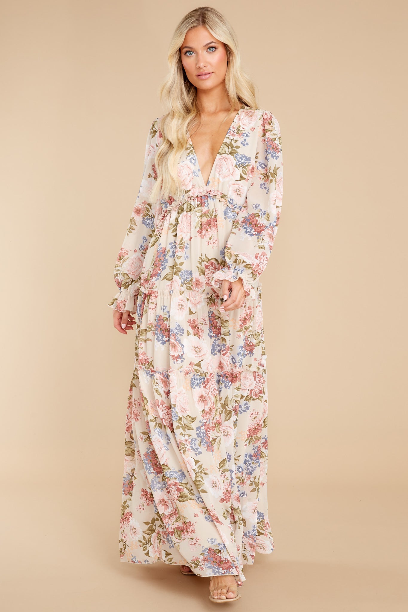 Flourishing Beauty Beige Floral Print Dress