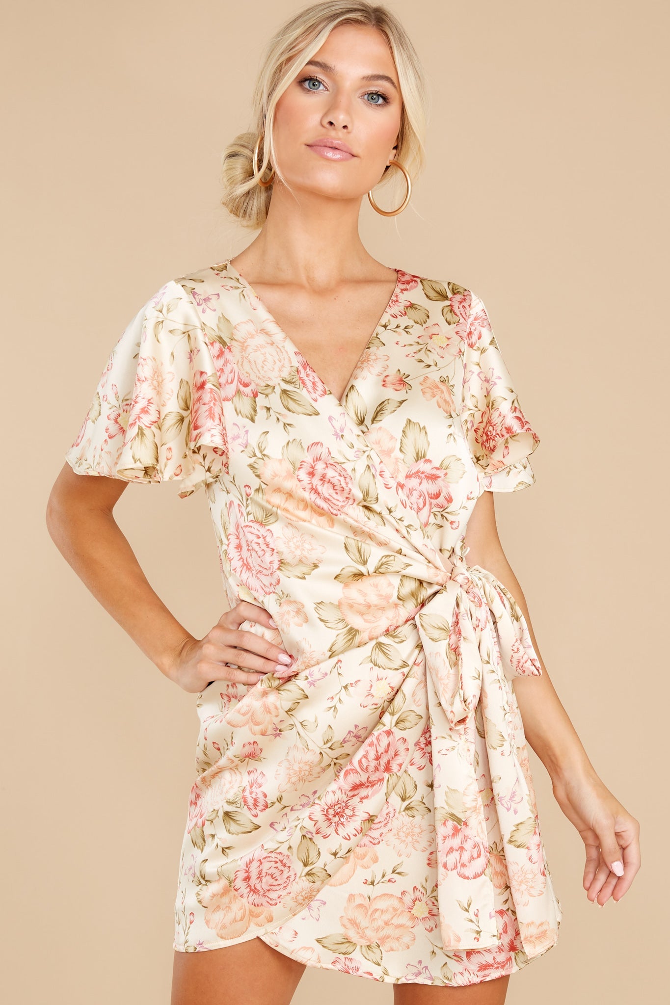 Get Growing Cream Floral Print Dress