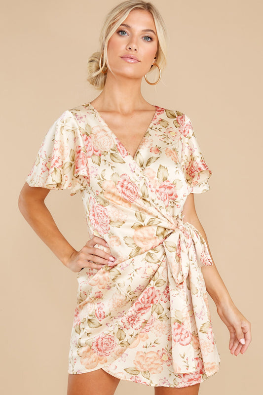 Get Growing Cream Floral Print Dress