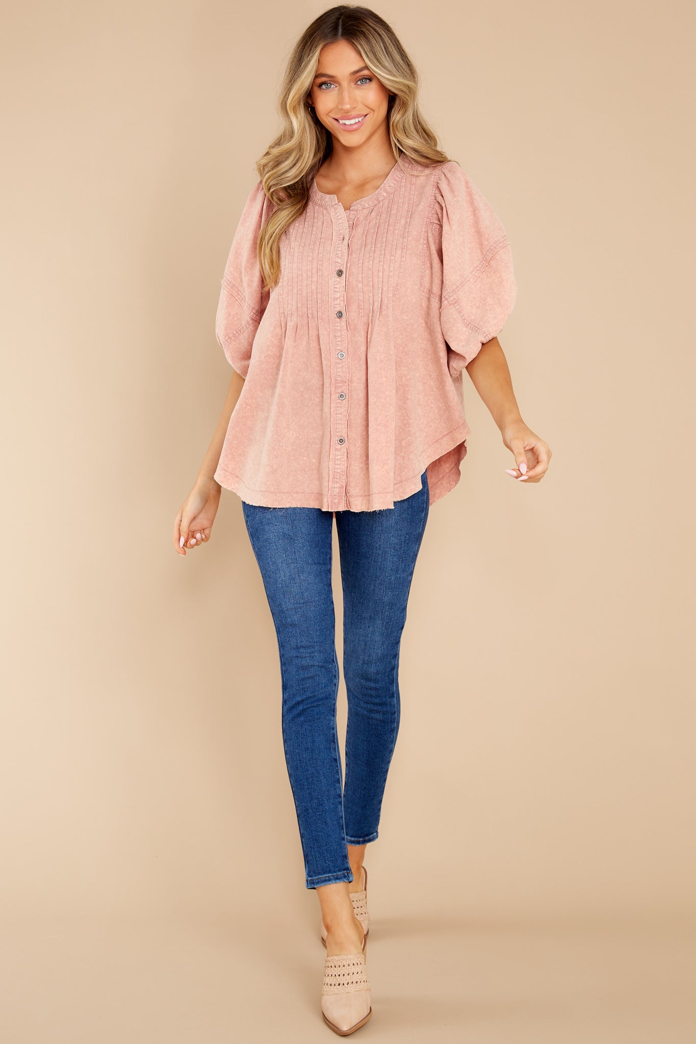 Current Events Dusty Rose Cotton Top