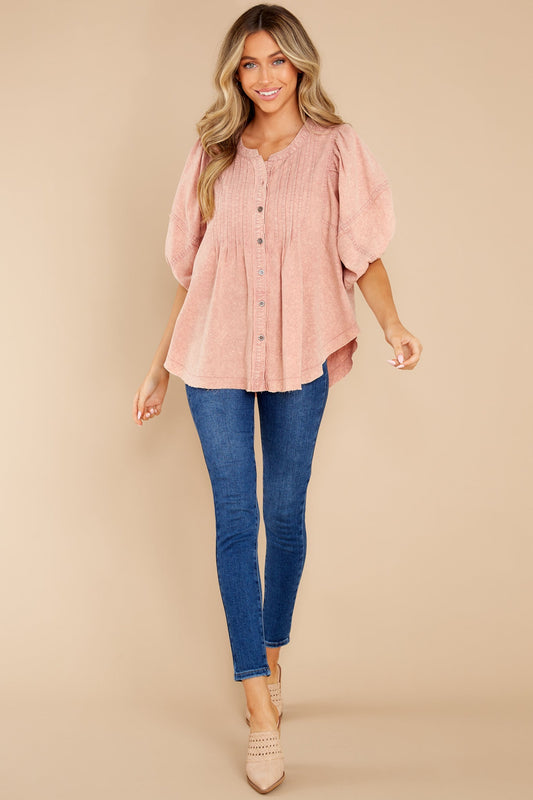 Current Events Dusty Rose Cotton Top