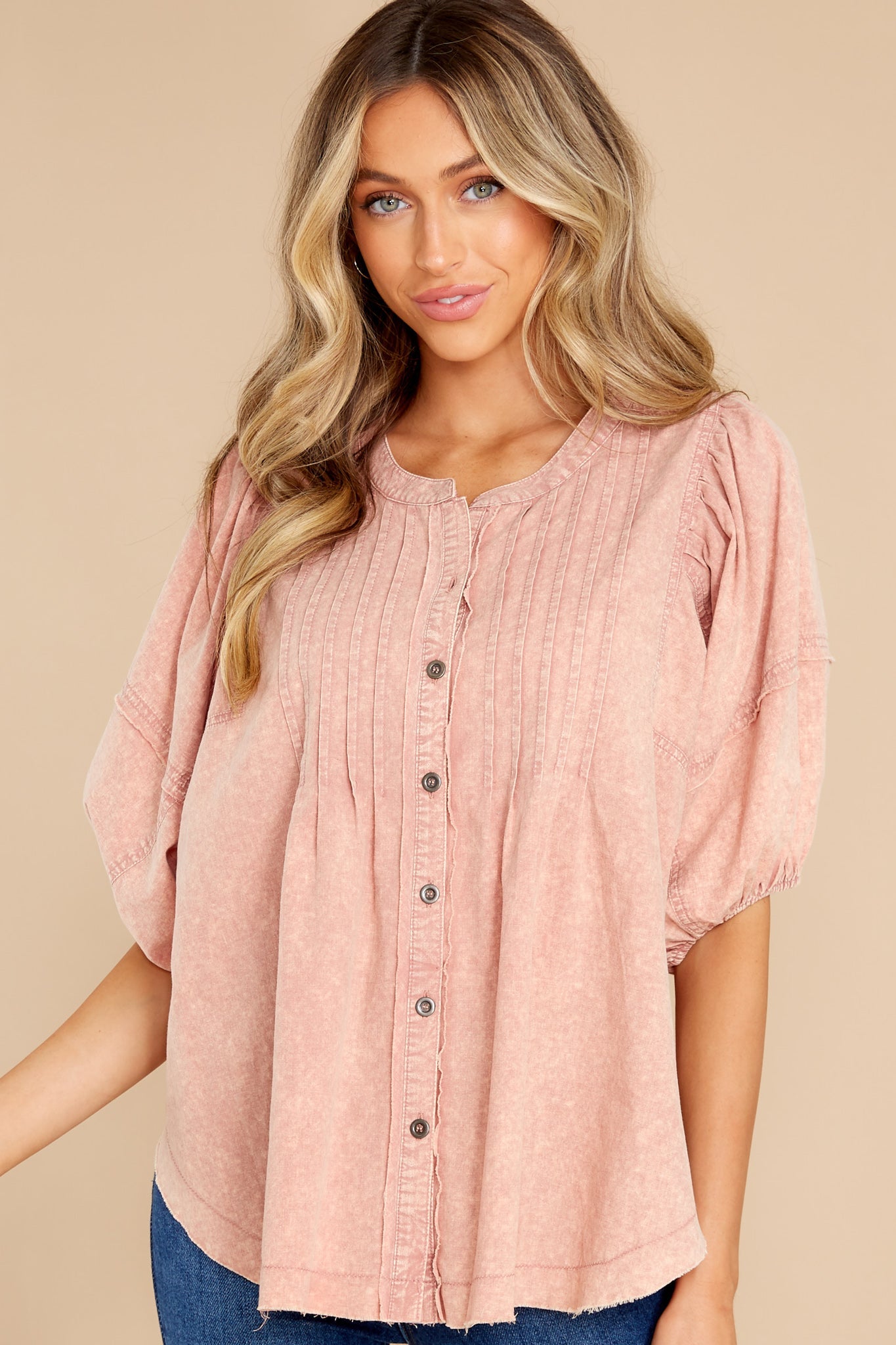 Current Events Dusty Rose Cotton Top