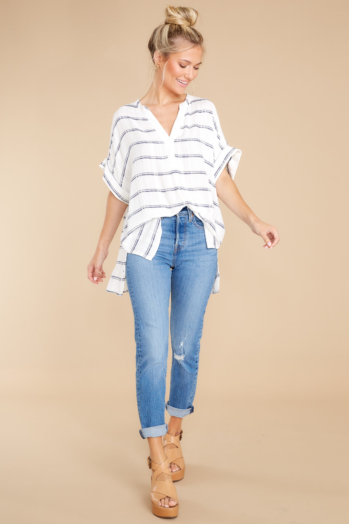 Forever On My Mind White Stripe Top