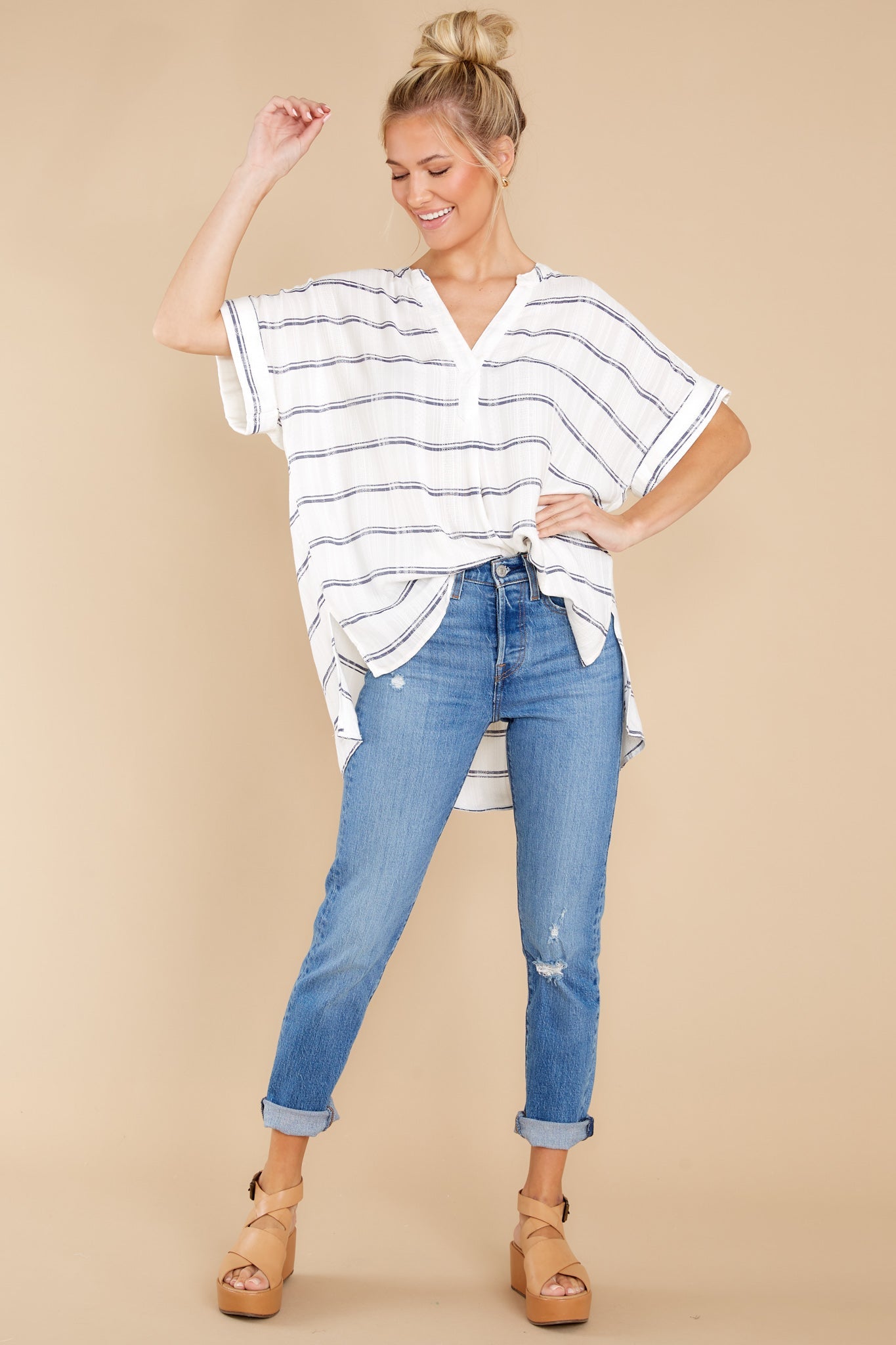 Forever On My Mind White Stripe Top