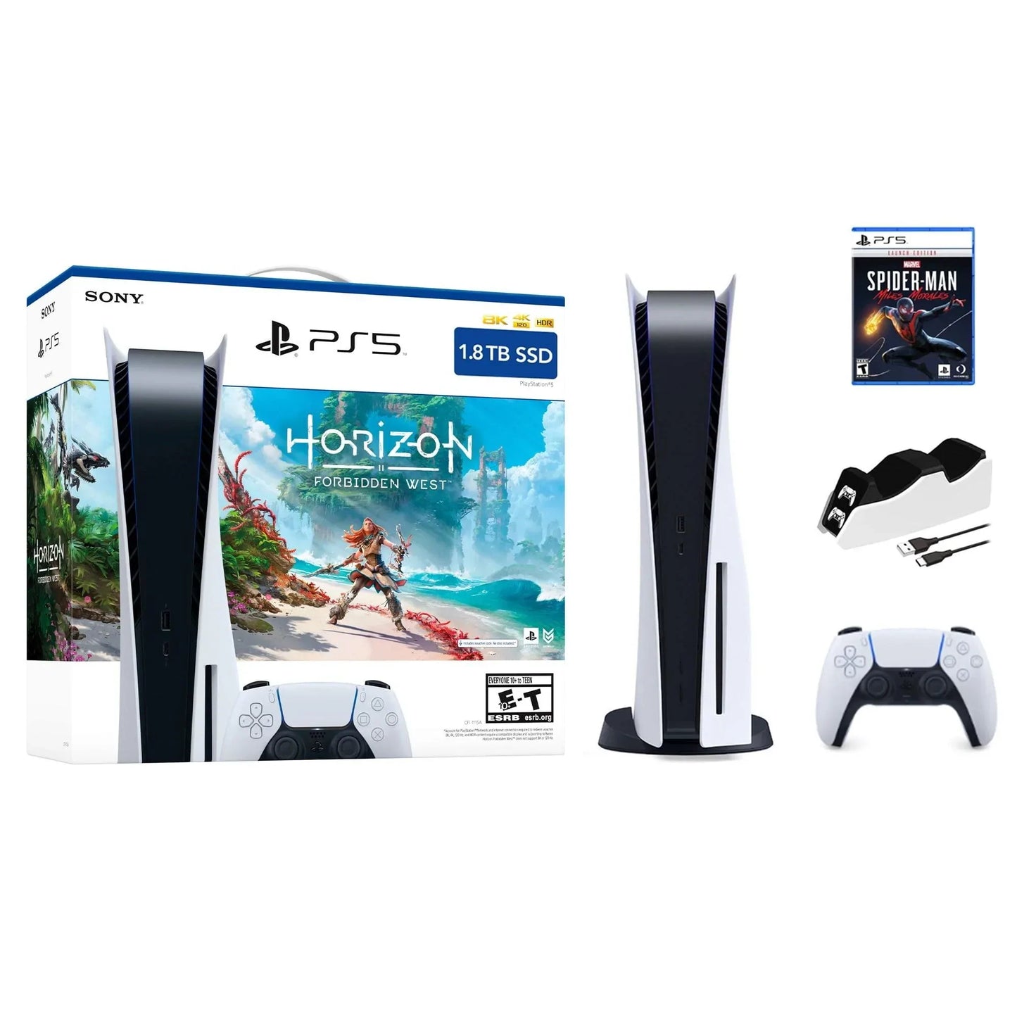 Play station 5 1.8TB Upgraded Horizon Forbidden West Bundle with Miles Morales and Mytrix Controller Charger