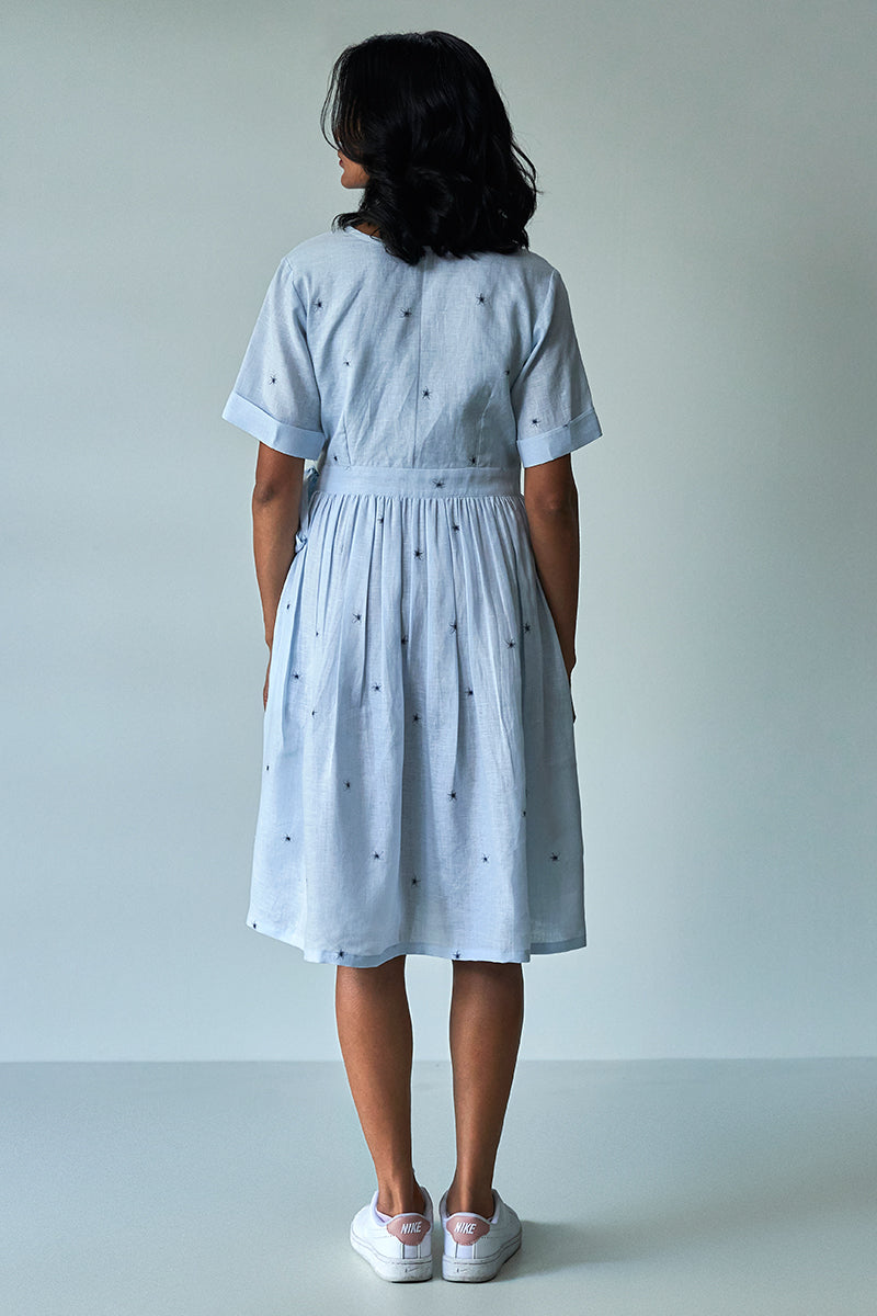 Chalk Blue Wrap-around Linen Dress