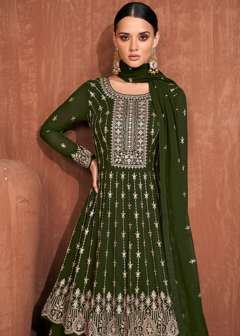 Seaweed Green Georgette Embroidered Lehenga Suit