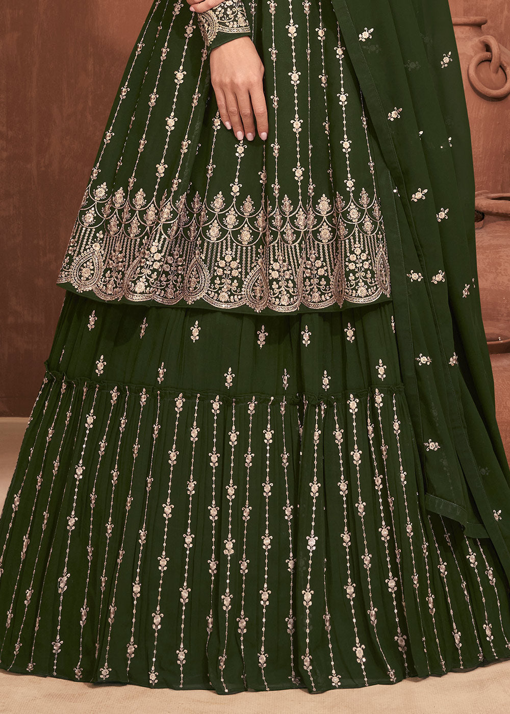 Seaweed Green Georgette Embroidered Lehenga Suit