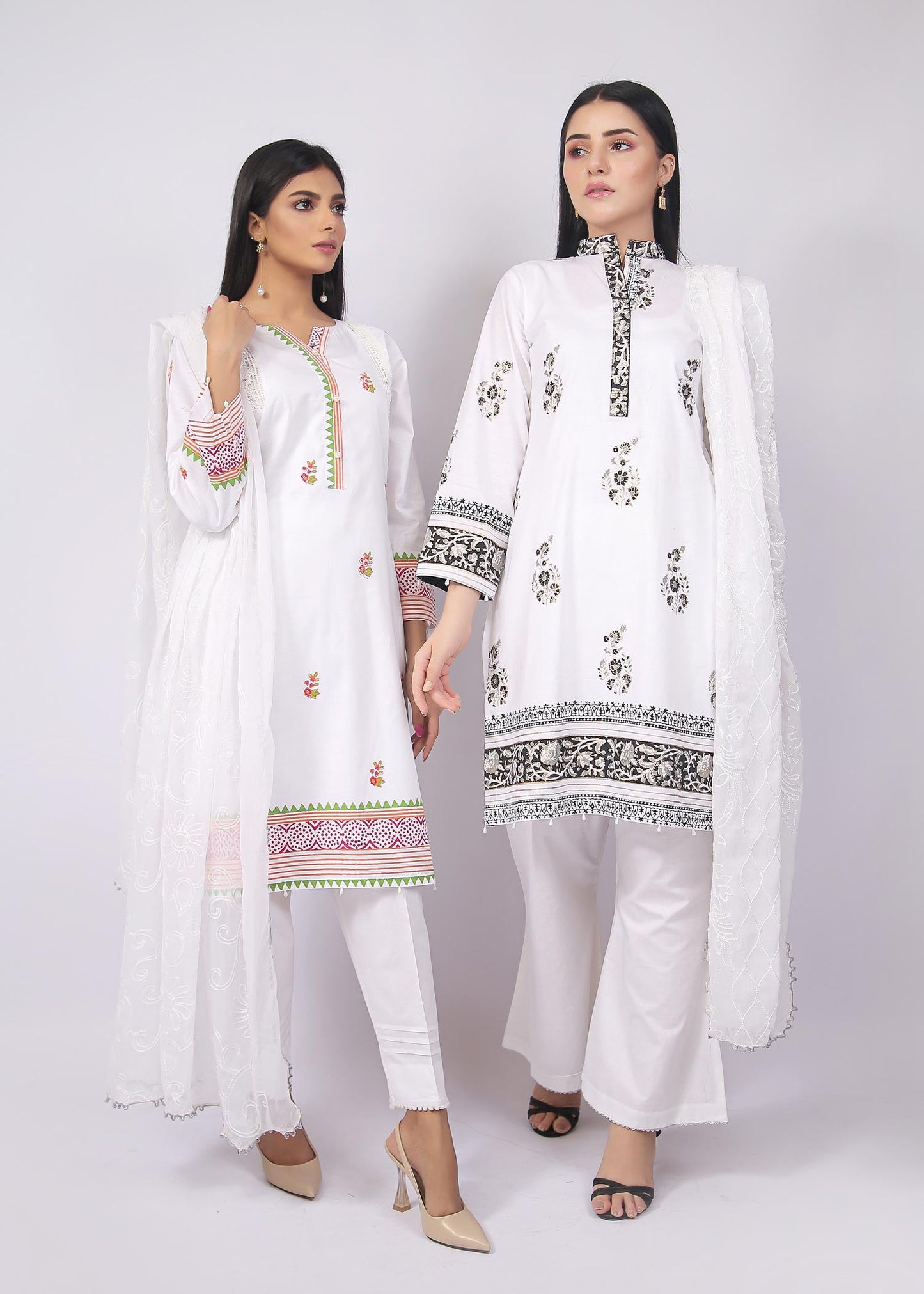 FashionPorters - Unstitched 3 Piece Block Printed Cotton Lawn Bright White Suit SUS22-RY22