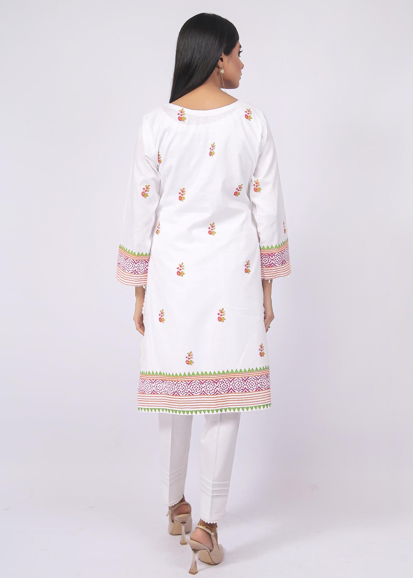 FashionPorters - Unstitched 3 Piece Block Printed Cotton Lawn Bright White Suit SUS22-RY22