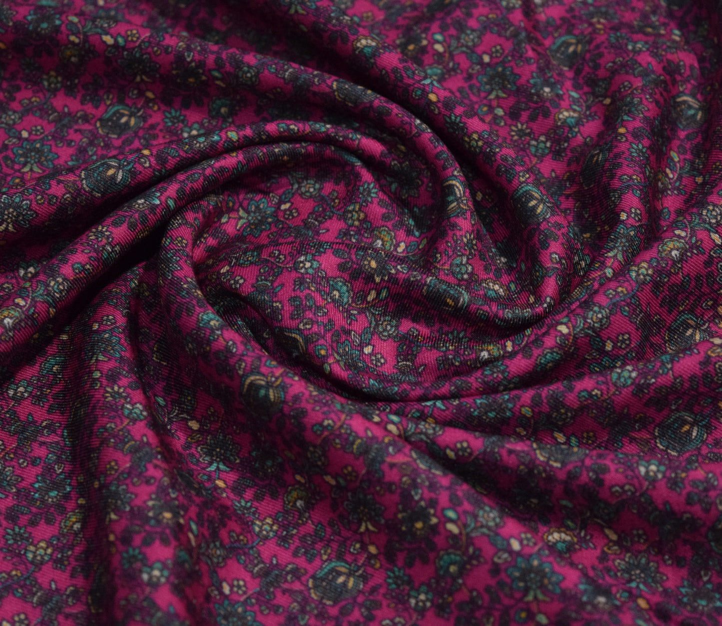 Small Floral Pattern Digital Printed Pure Pashmina Fabric Available in Blue, Maroon, Wine and Green