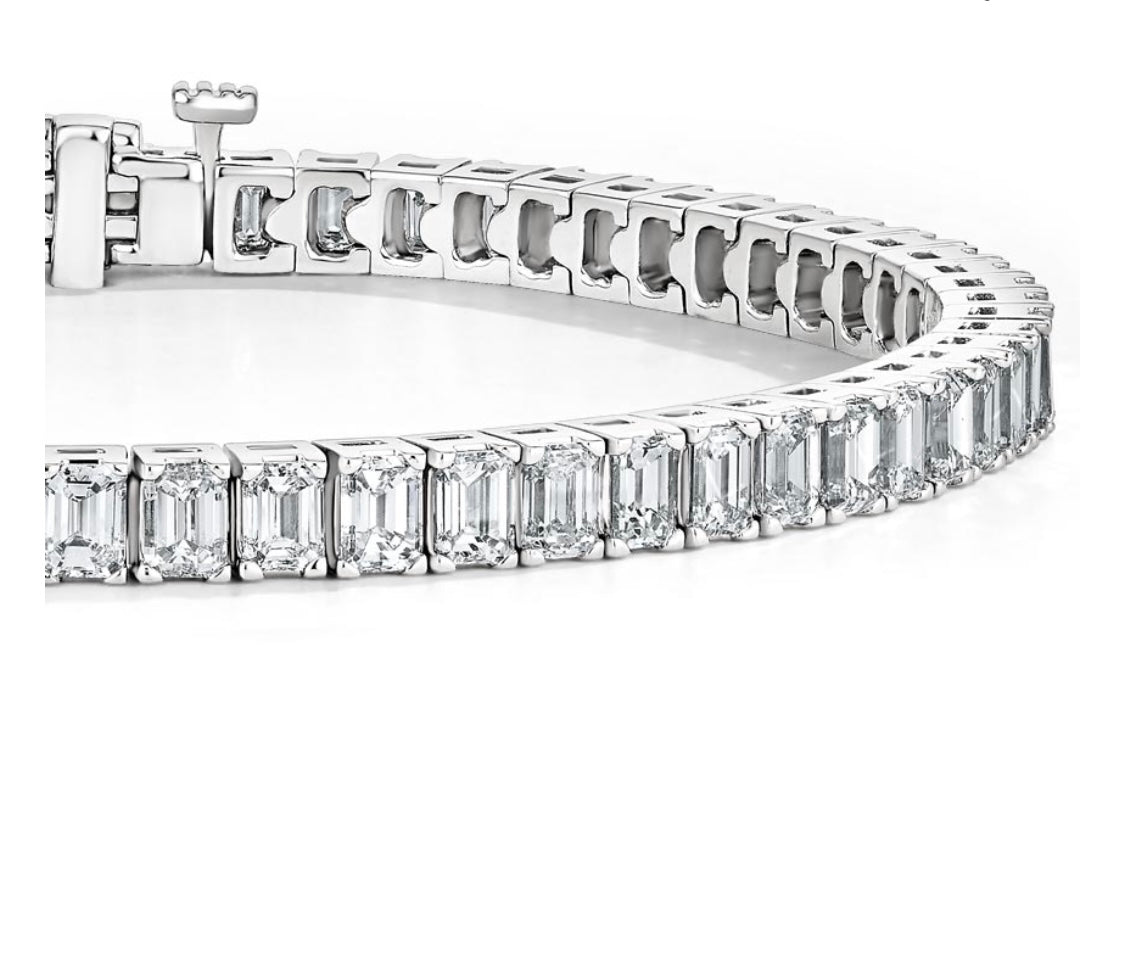 9.00CTW Created Moissanite Emerald Cut In 14kt White Gold Plate Tennis Bracelet