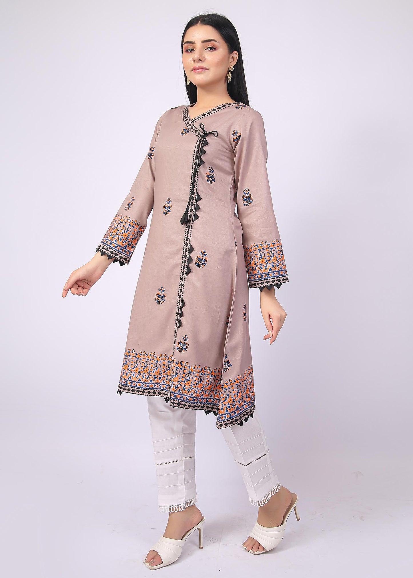 FashionPorters - Unstitched 3 Piece Block Printed Cotton Lawn Pastel Light Brown Suit SUS22-RY9