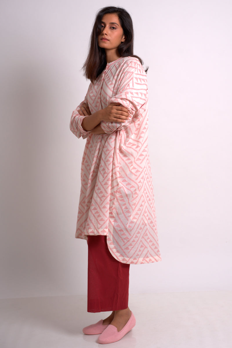 Maroon and Off White Woven Loose Fit Kurta With Cotton Satin Bottom