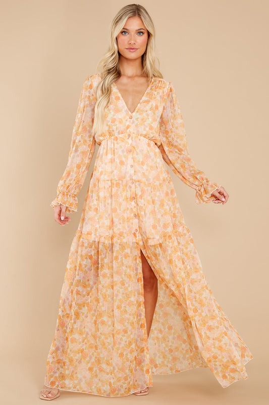 Ready To Flourish Peach Floral Print Maxi Dress