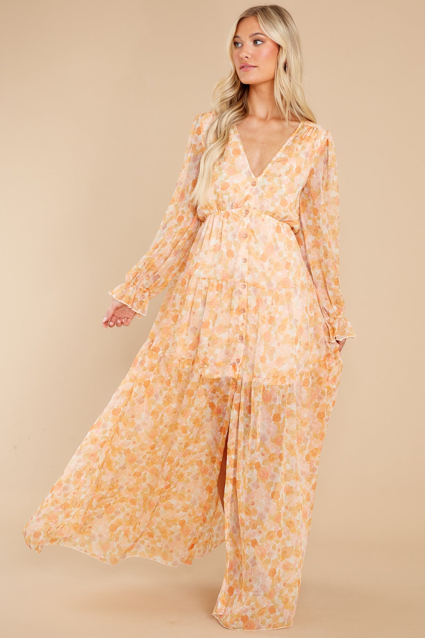 Ready To Flourish Peach Floral Print Maxi Dress