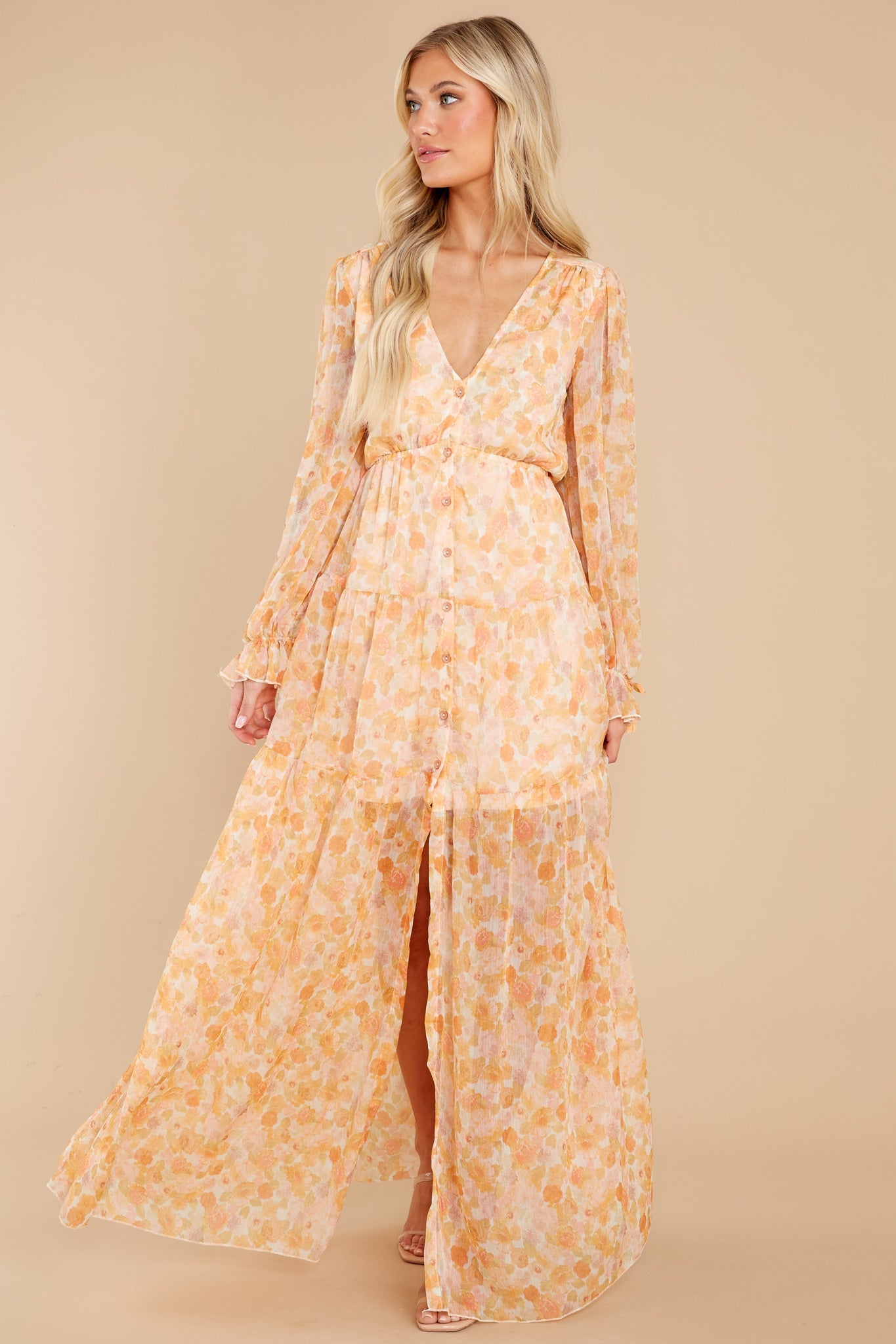 Ready To Flourish Peach Floral Print Maxi Dress