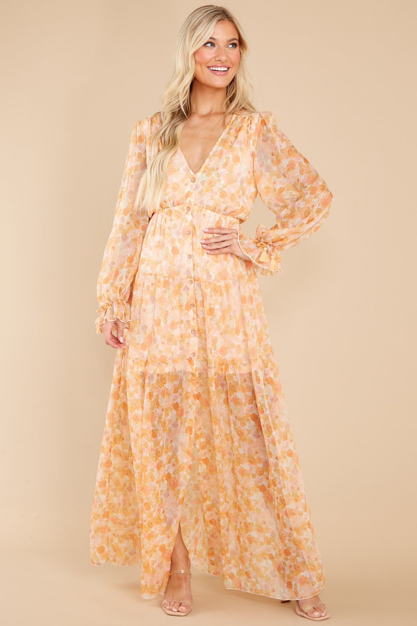 Ready To Flourish Peach Floral Print Maxi Dress