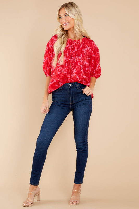 Ma Chérie Red Floral Print Top